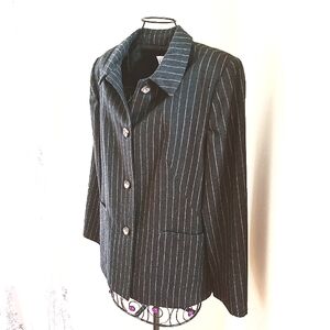 Vintage 100% Wool Blazer Jacket sz 16 Pinstripe Pockets Asphalt Gray